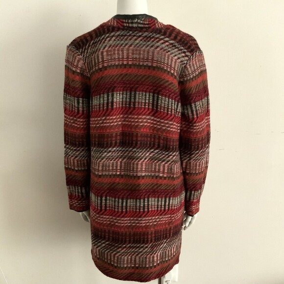 Rafaella Duster Cardigan Long Sleeve Faux Leather Trim Red Multicolor LP - Picture 2 of 9